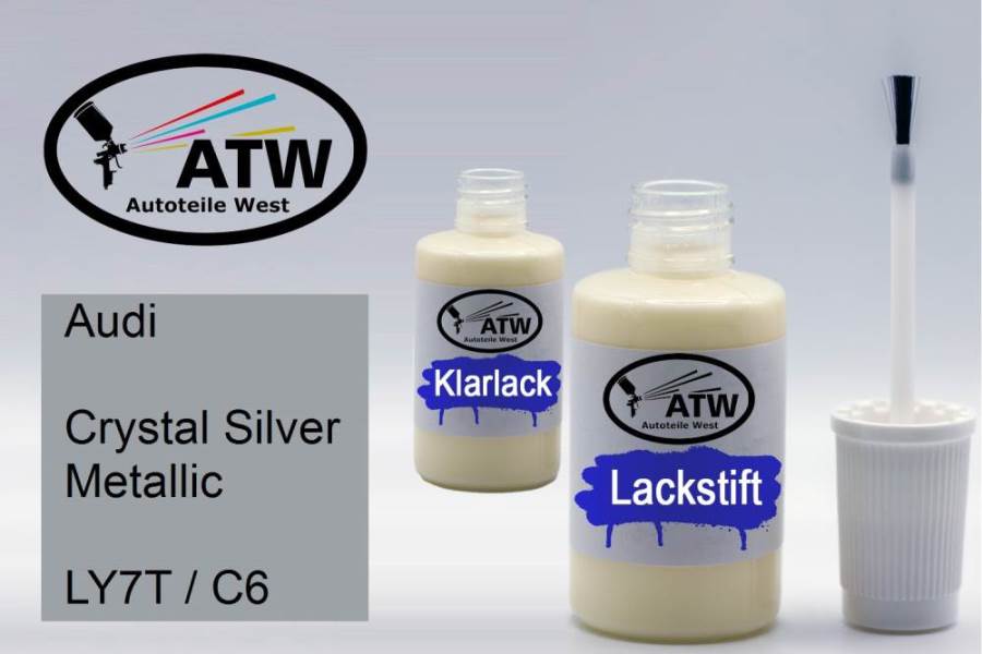 Audi, Crystal Silver Metallic, LY7T / C6: 20ml Lackstift + 20ml Klarlack - Set, von ATW Autoteile West.